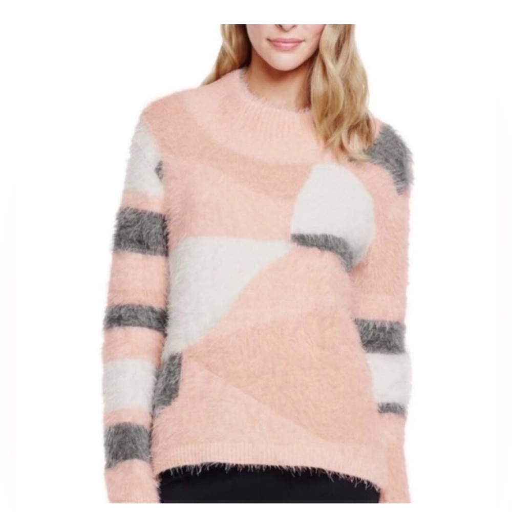 Vince Camuto Eyelash Geometric Pattern Mock Neck‎ Sweater